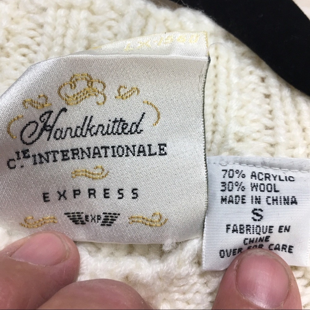 Vintage 90s Express Sweater | Cream Fisherman Knit Coastal Grandpa Chic - Picture 5 of 9